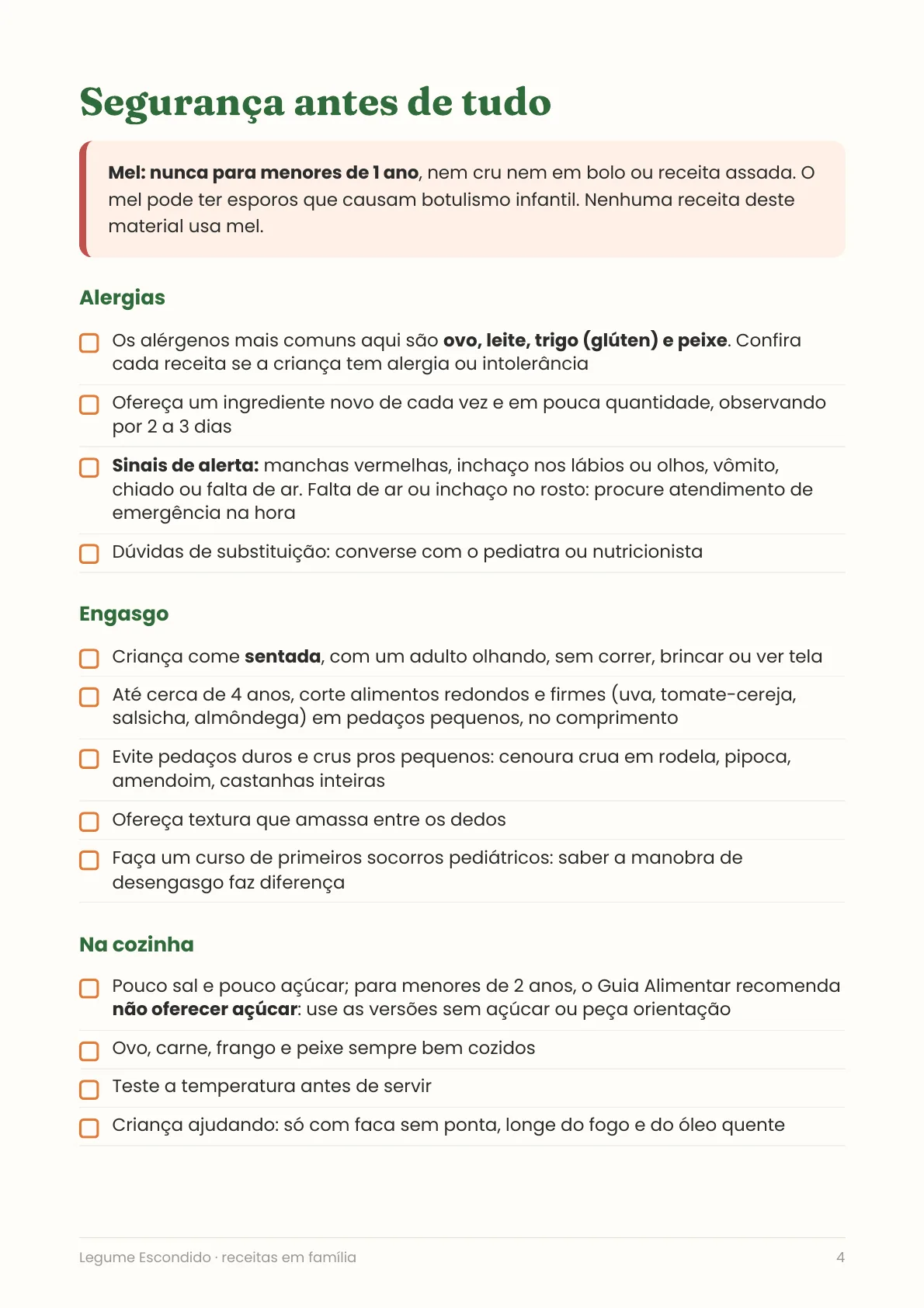 Página real do PDF Legume Escondido: segurança